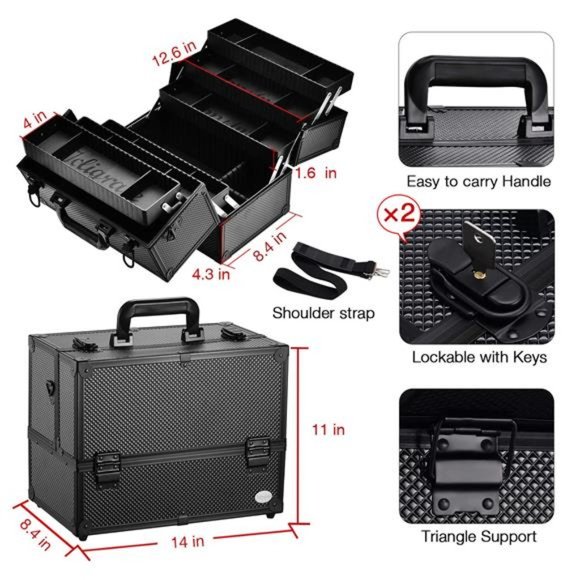 Makeup Train Case Professional Adjustable -6 Trays Cosmetic Cases Makeup Storage - Picture 6 of 7